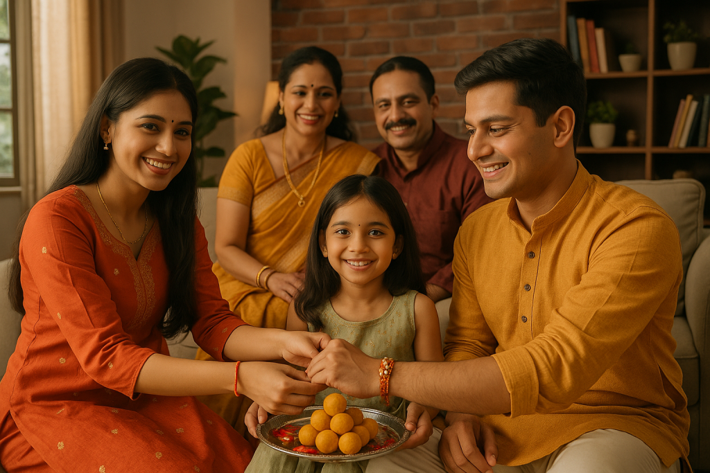 A family celebrating rakshabandhan together looking happy