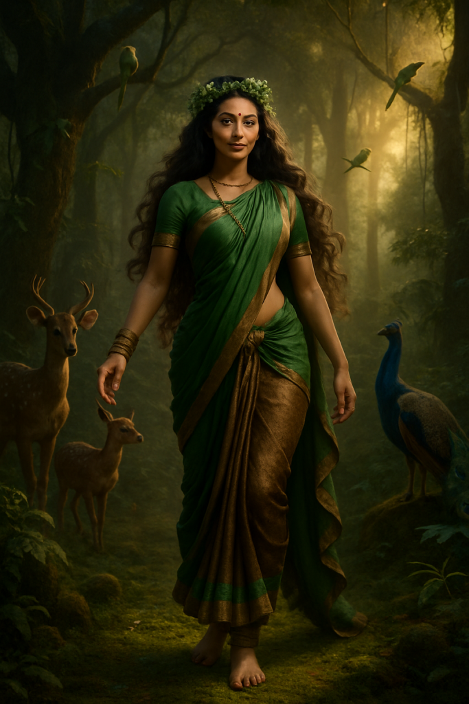 Ultra-HD 3D render of Usha, the Vedic goddess of dawn, riding a golden chariot pulled by white horses under a glowing sunrise sky, representing one of the most celebrated yet forgotten Vedic goddesses from the Rig Veda.