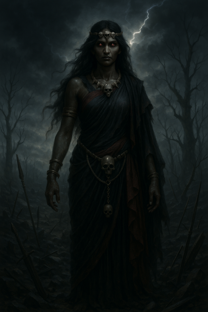 Ultra-HD 3D portrayal of Vāk, the forgotten Vedic goddess of speech, seated on a golden throne surrounded by glowing Sanskrit letters, representing divine knowledge and voice in Rig Veda’s Devi Sukta.